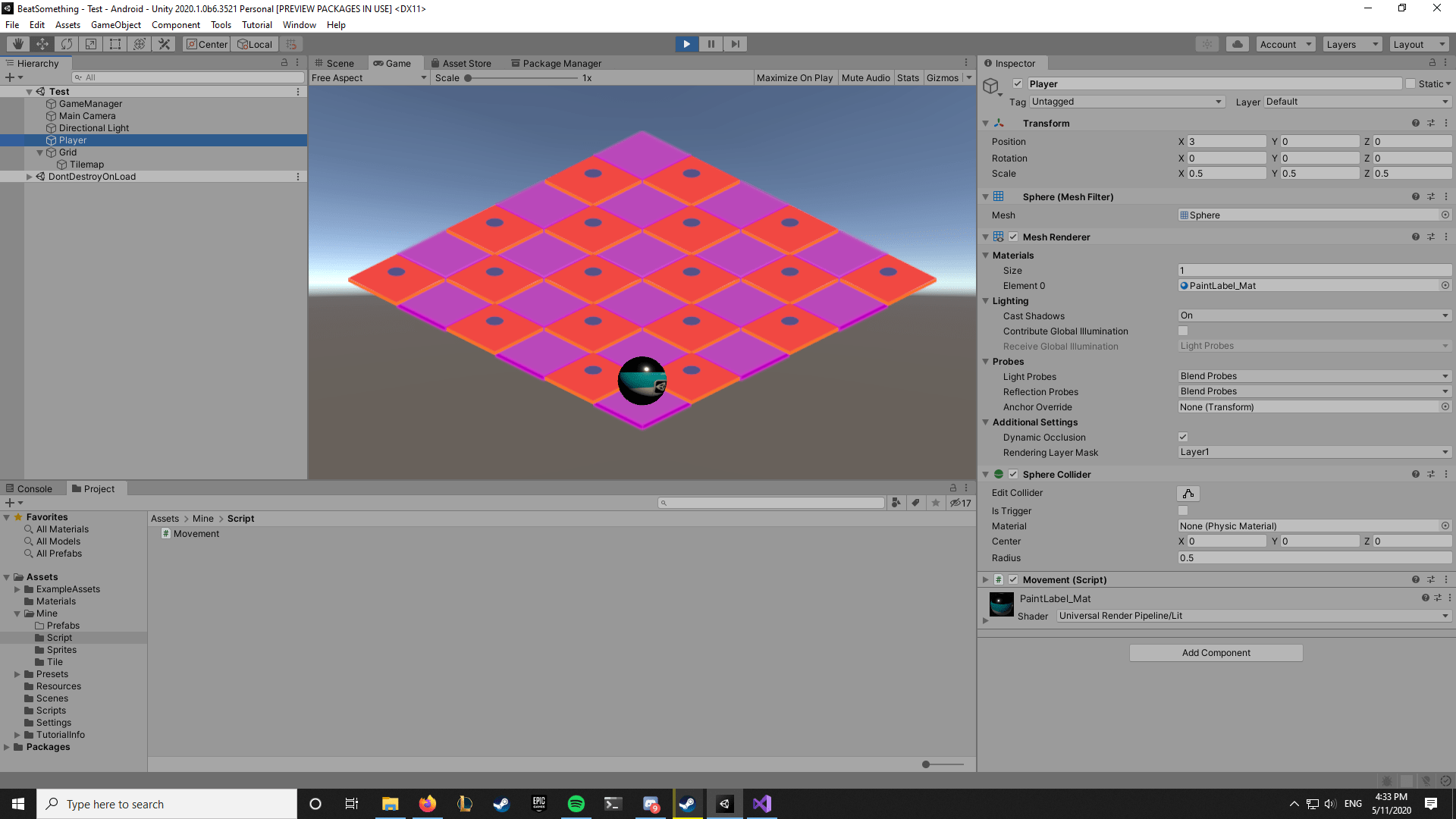unity Player losing alignment with tilemap after moving Game