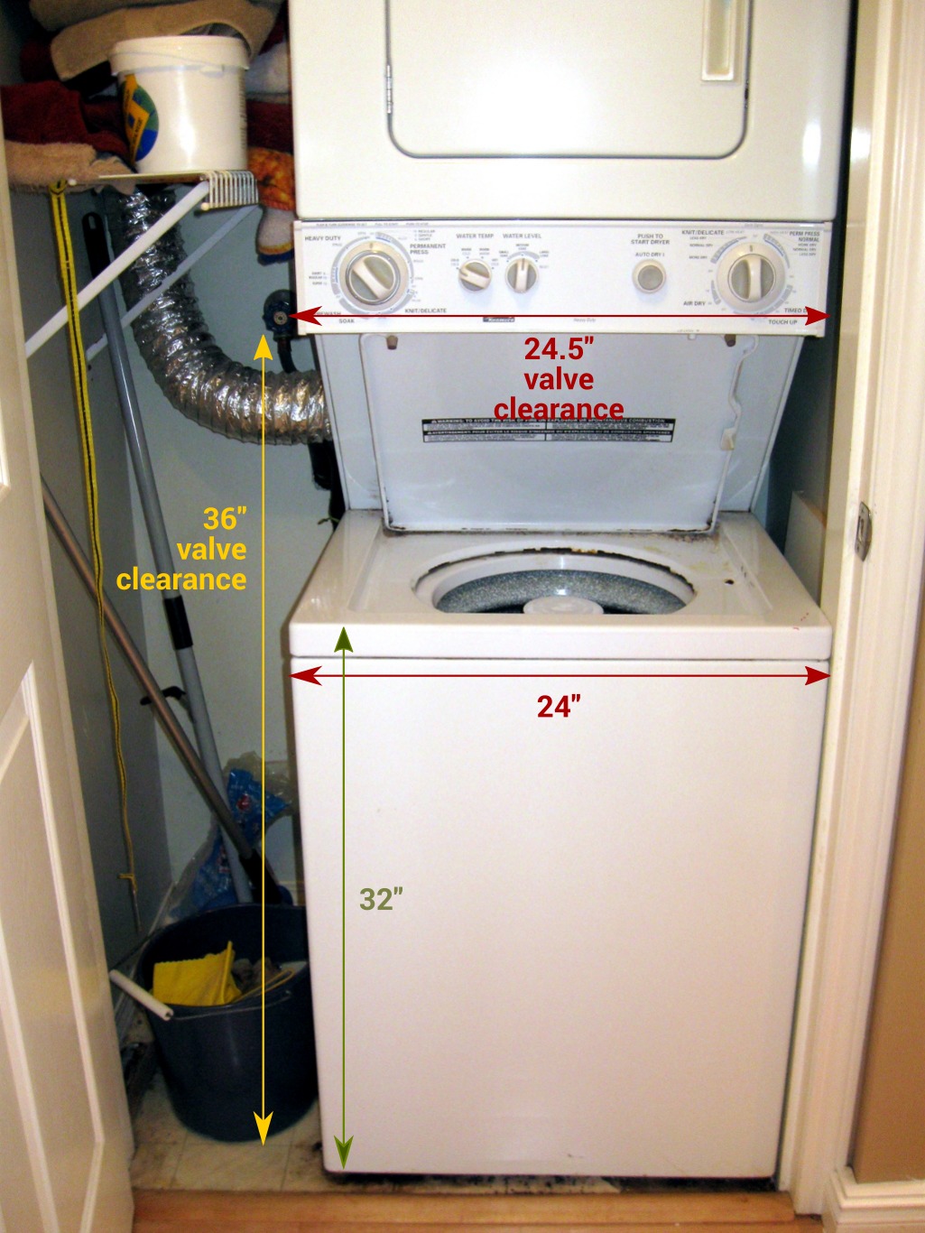 washing machine Stackable washer/dryer covering crawlspace access