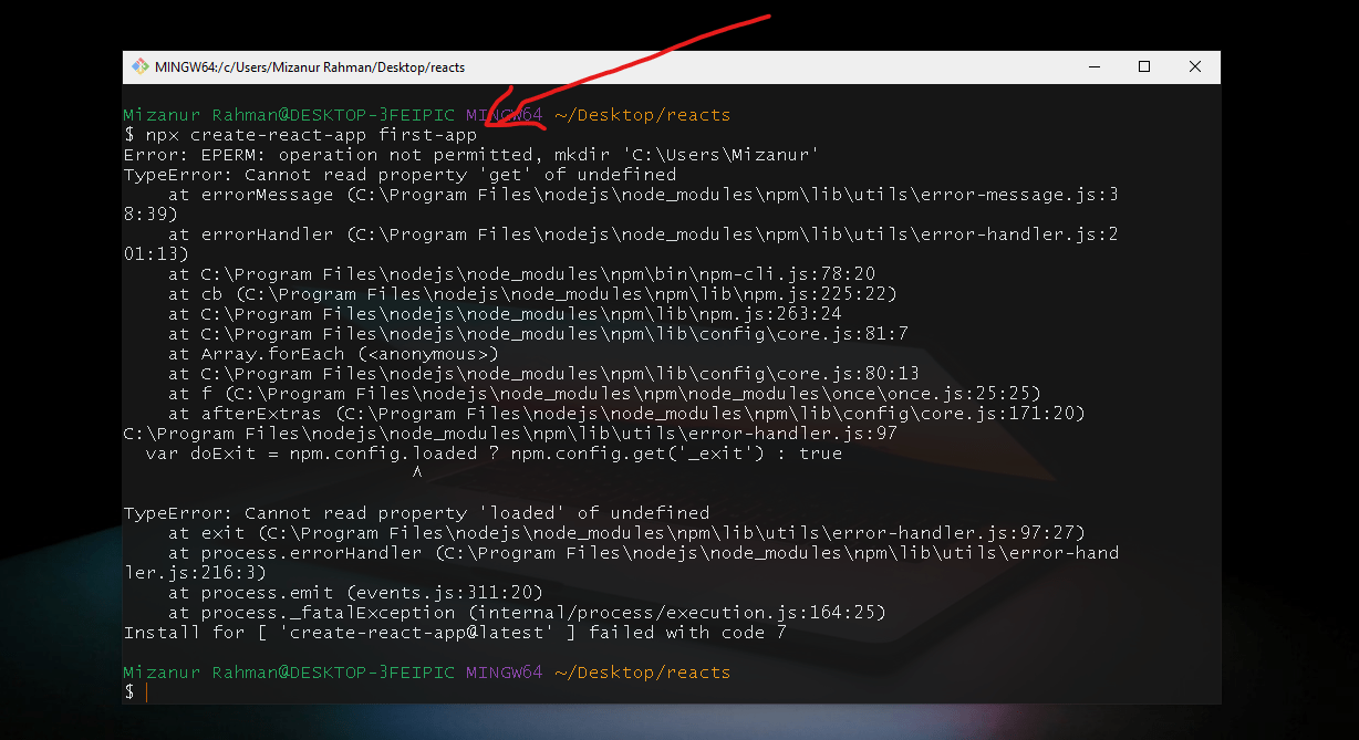 javascript Why npx createreactapp myfirstapp is not working