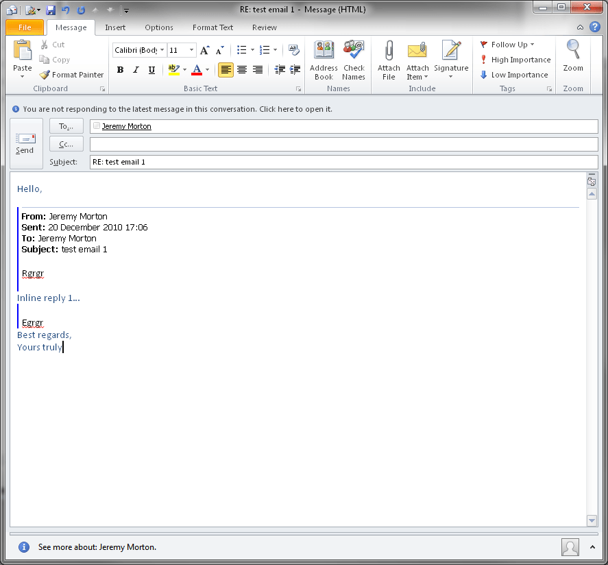 Romper la línea de presupuesto azul de correo electrónico de Outlook