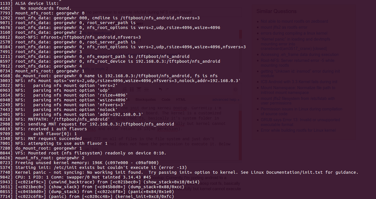 android error (13) no permission to execute /etc/init during NFS