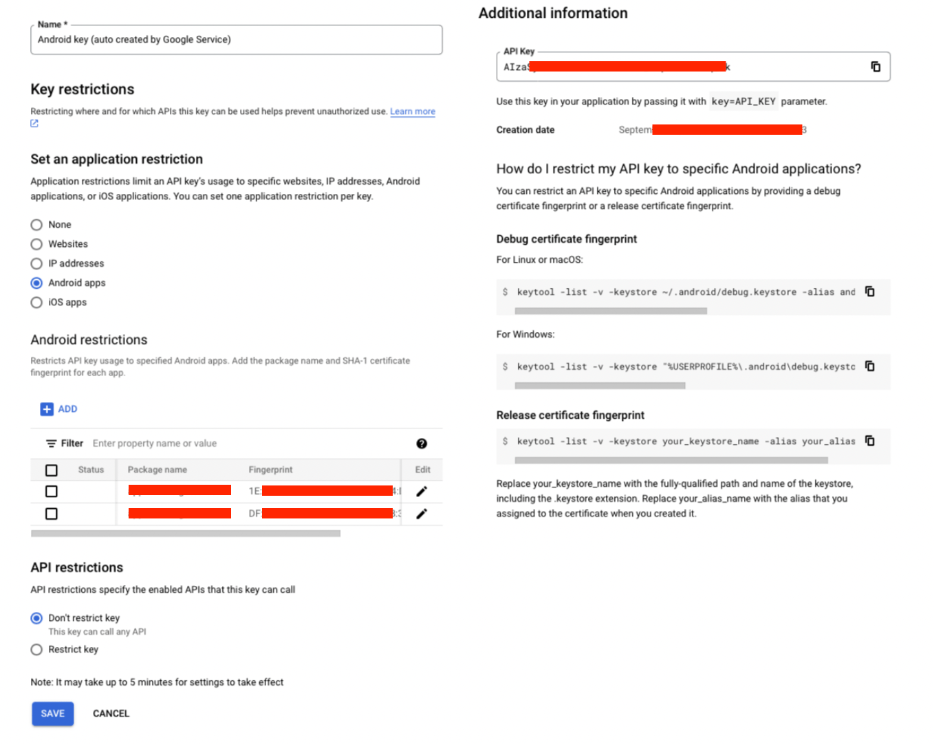 android Google Api key restrictions does not take effect Stack Overflow