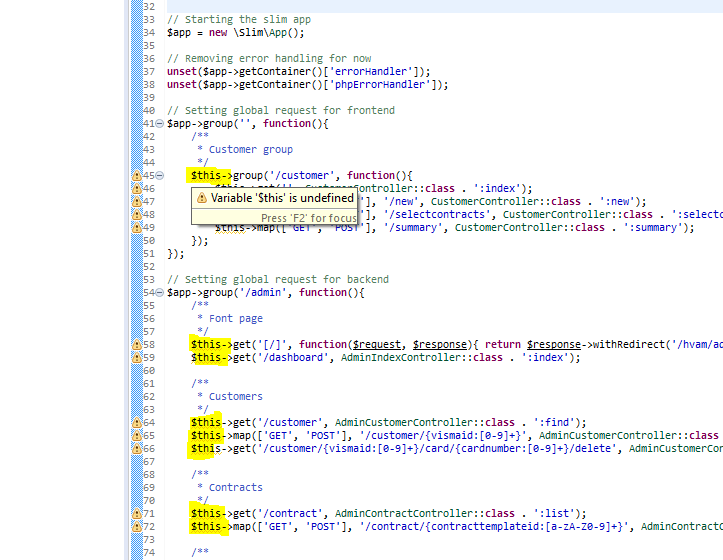 Eclipse PDT Variable this is undefined Stack Overflow
