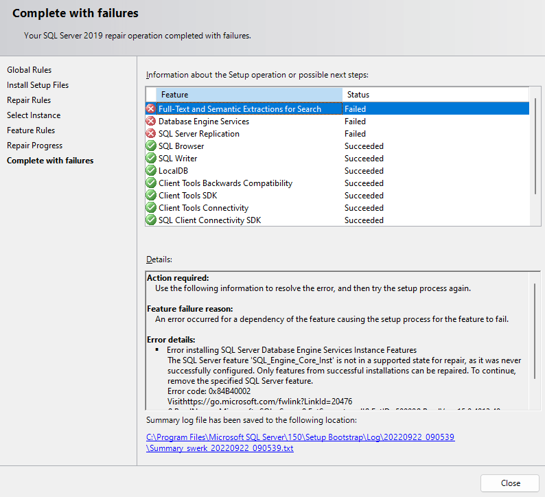 mysql SQL Server Replication, DB Engine & FullText and Semantic