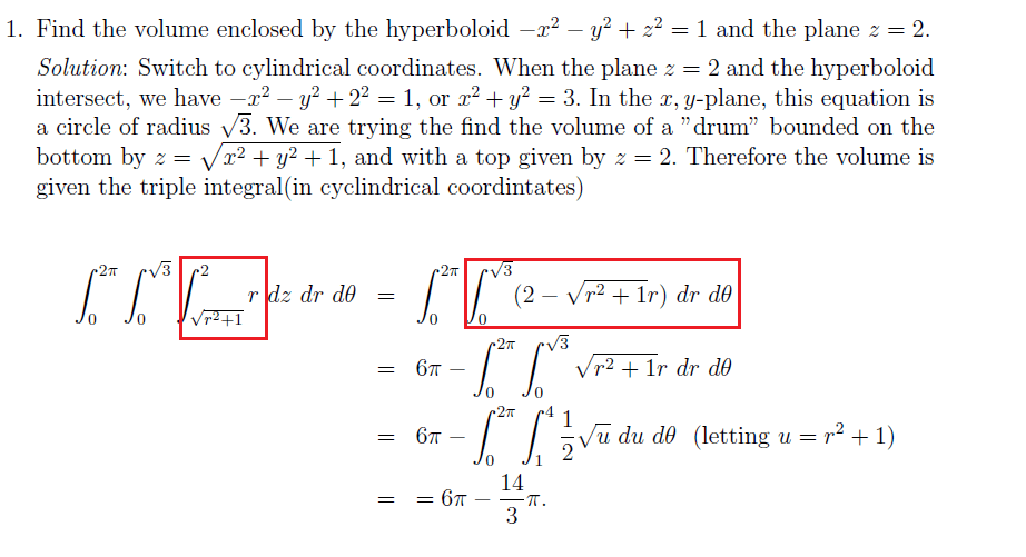 multivariable calculus Finding volume enclosed by hyperboloid and