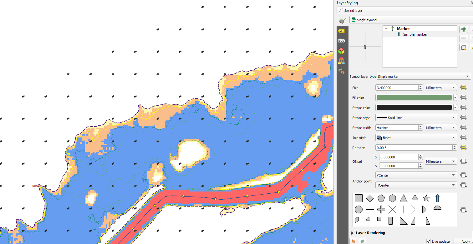 Vector arrows over flow velocity map in QGIS Geographic Information