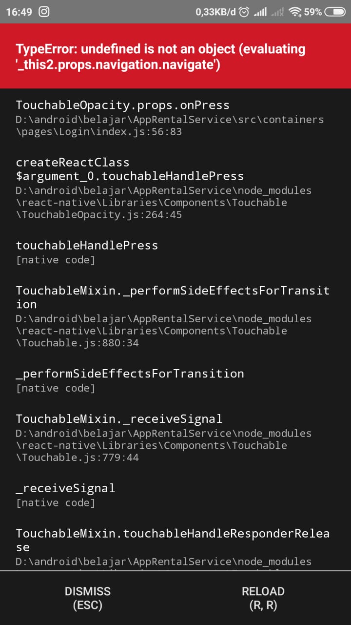 react native Undefined '_this2.props.navigation.navigate' Stack