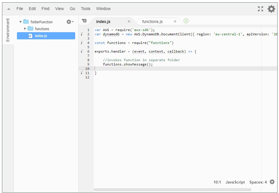 javascript How to invoke Lambda functions from a separate folder