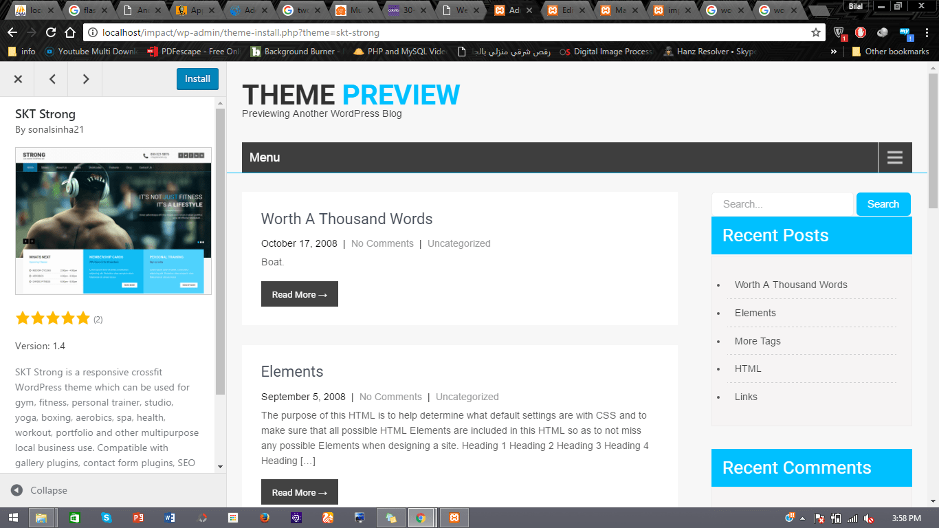 localhost Wordpress themes installation or installation