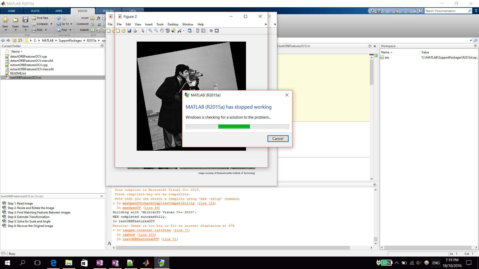 c++ Matlab's OpenCV Interface Example Not Working (Run Oriented FAST