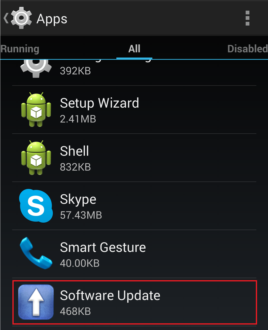 applications Remove "Software Update" app from device Android