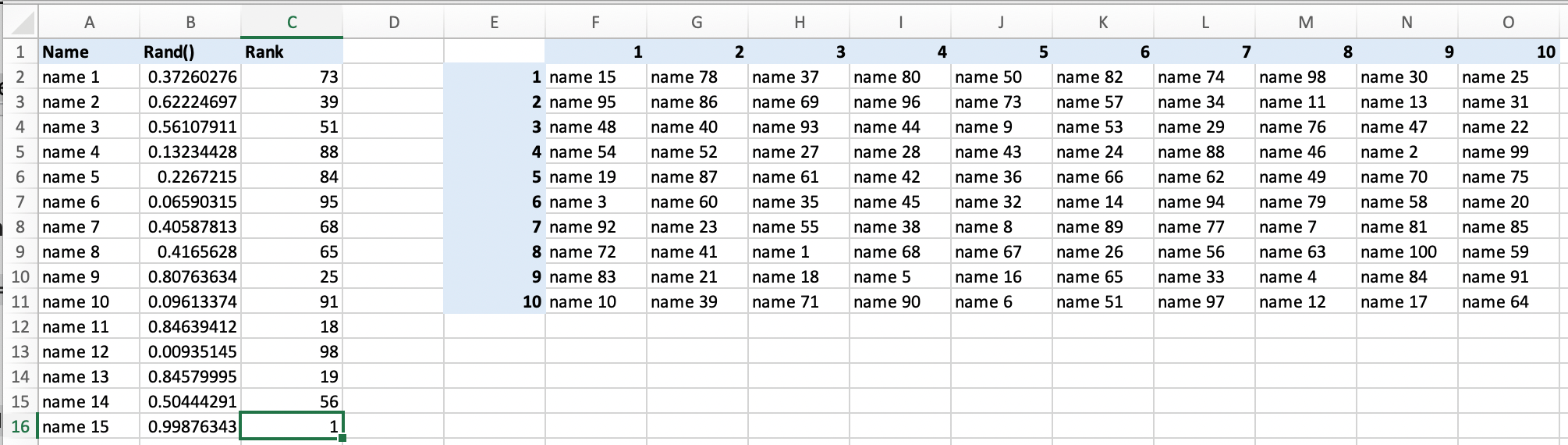 MS Excel Randomize column of strings into a grid of strings Super User