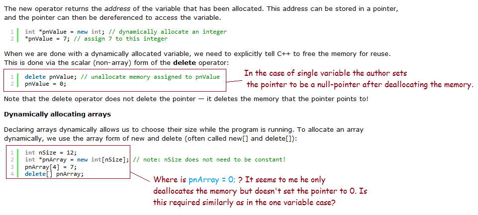 memory management Difference between deallocating a single variable