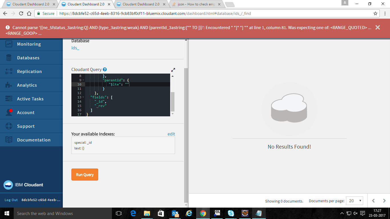 json How to check empty value in an attribute in the cloudant