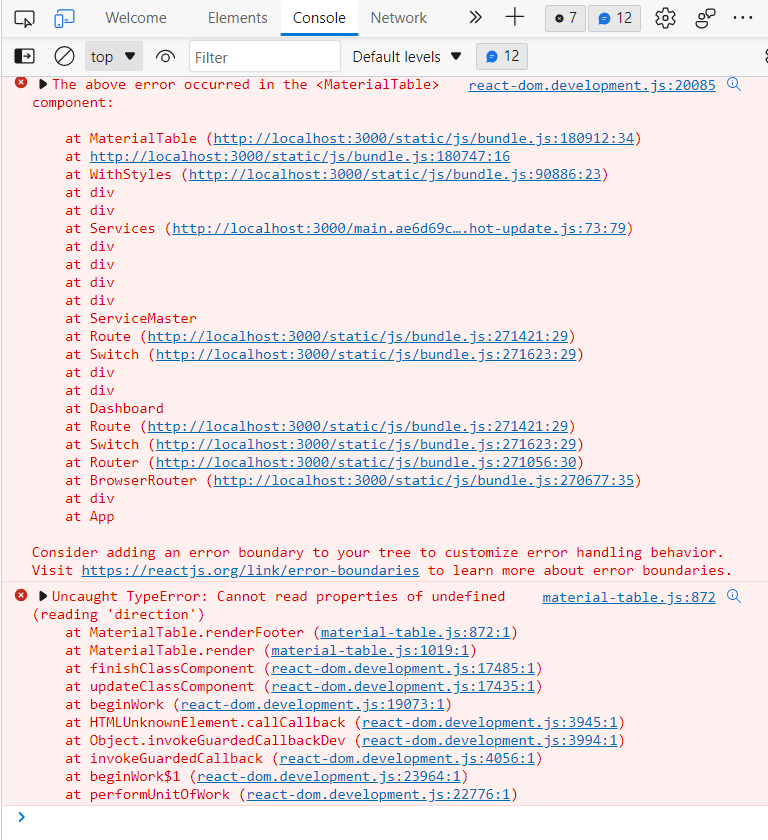 reactjs Cannot read properties of undefined (reading 'direction