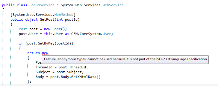 c ASMX Webservice 'anonymous types' error Stack Overflow