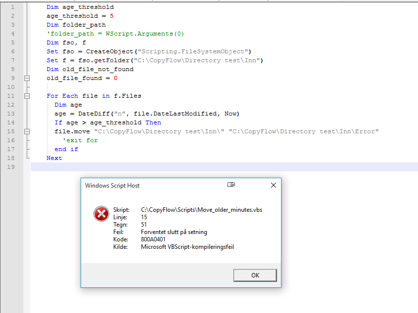 vbscript Move files older than x minutes Stack Overflow
