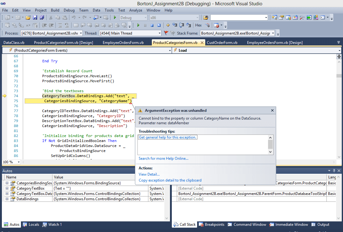 Argument Exception Error, not sure what to do Stack Overflow