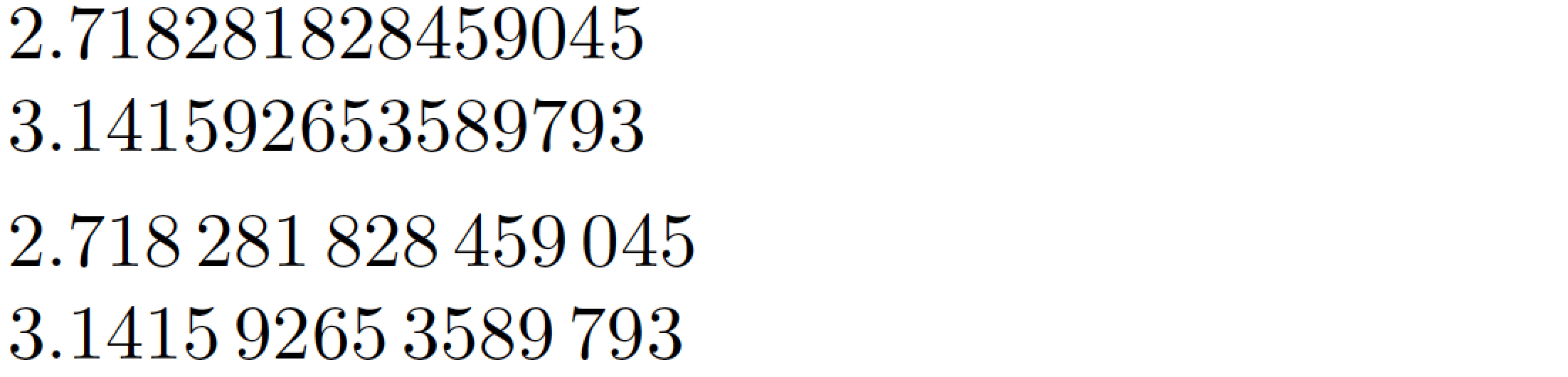 formatting Truncation of Napier’s number (e) to an amount of decimal