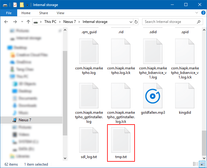android how can I access files in the internal storage's root
