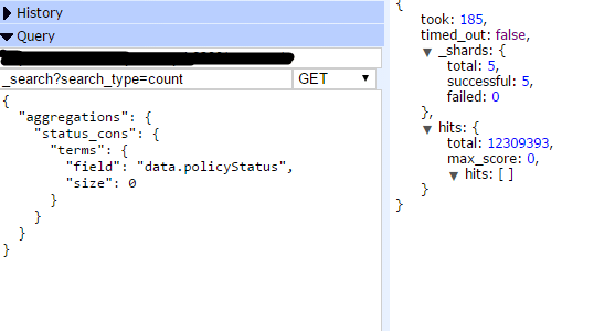 Elasticsearch not returning results for aggregate query but returns