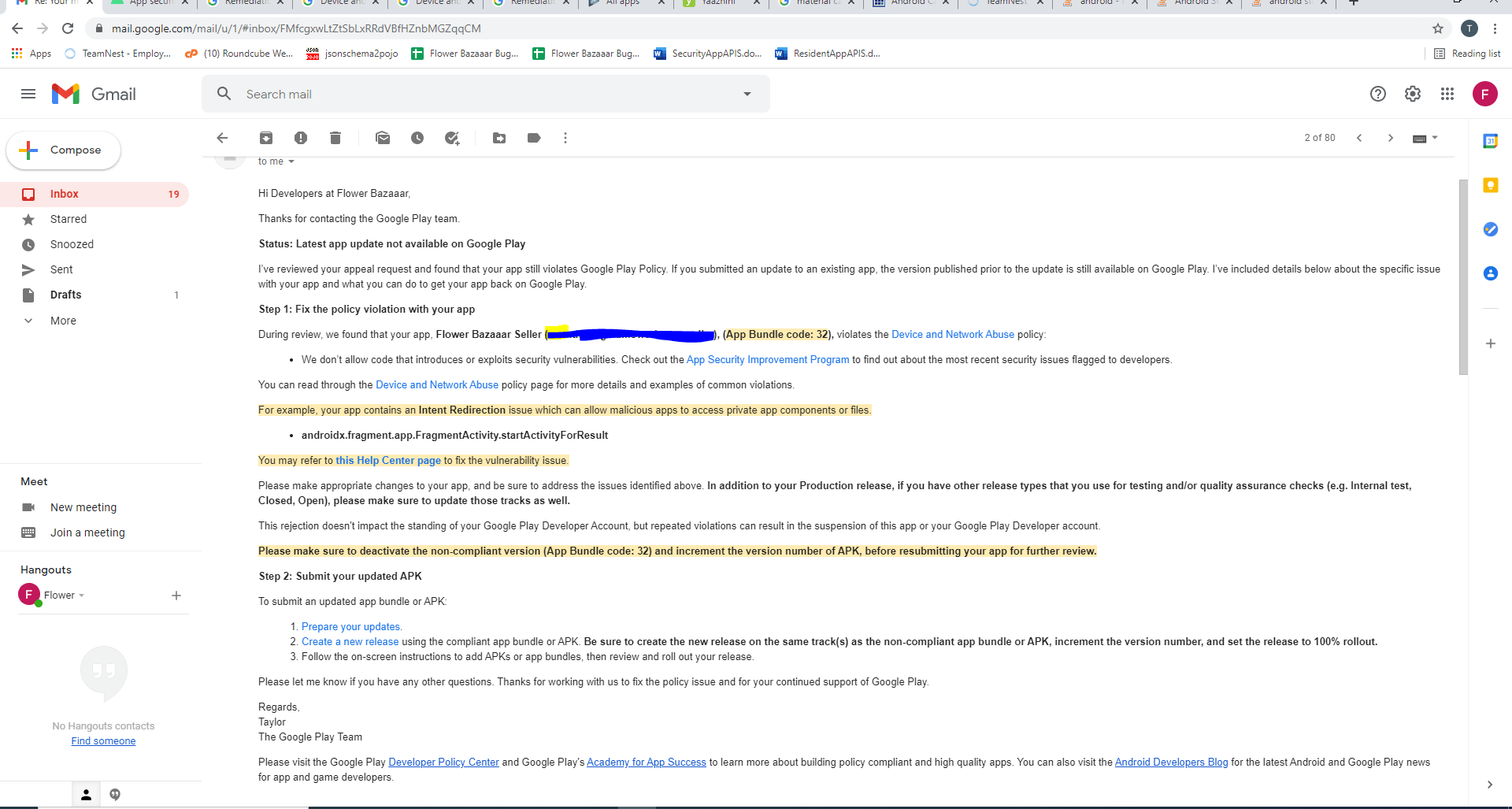 firebase Android Security Malicious Behaviour or User Data policy
