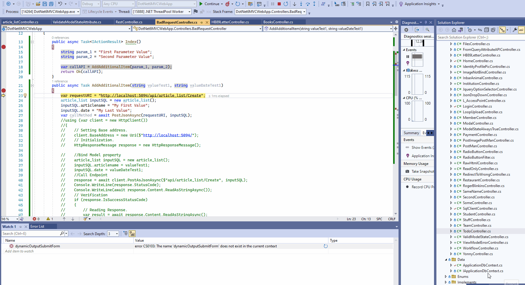 c bad request when trying to call POST function from controller
