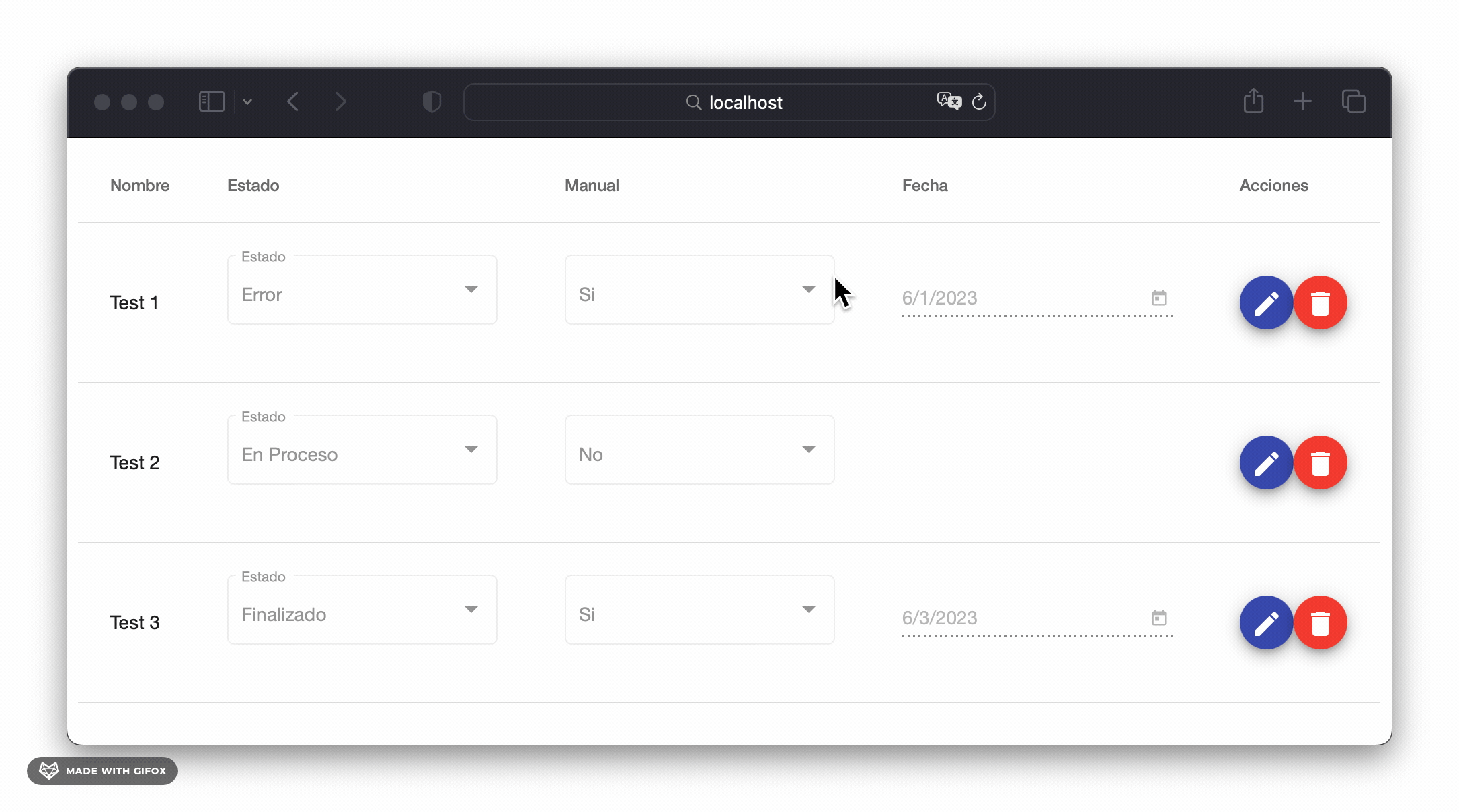 javascript ¿Cómo hacer readonly y editable la fila de una tabla al hacer click en un boton