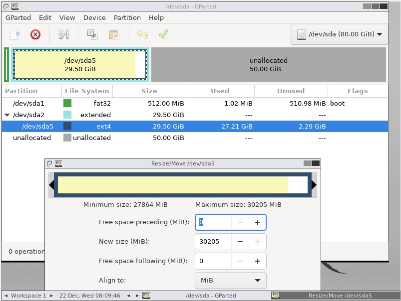 partitioning Can’t extend GParted partition with unallocated space
