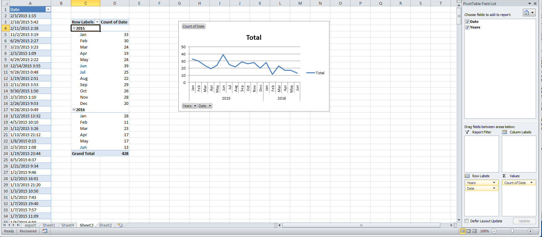 Excel Graph 2 Line chart / Each line representing it's own data set