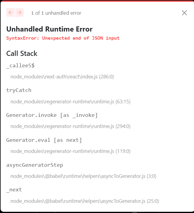 Error de tiempo de ejecución no controlado SyntaxError final