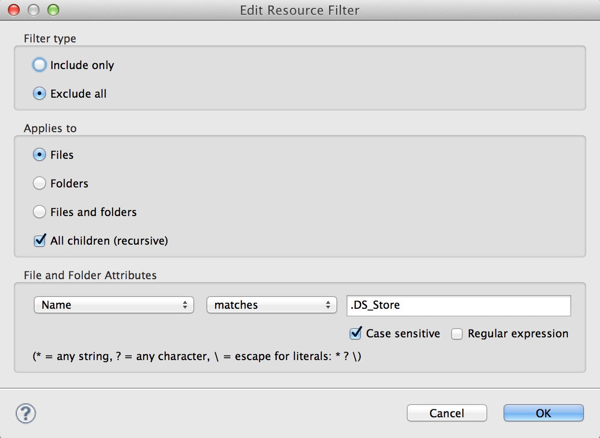macos How do I tell eclipse to ignore files not related to the