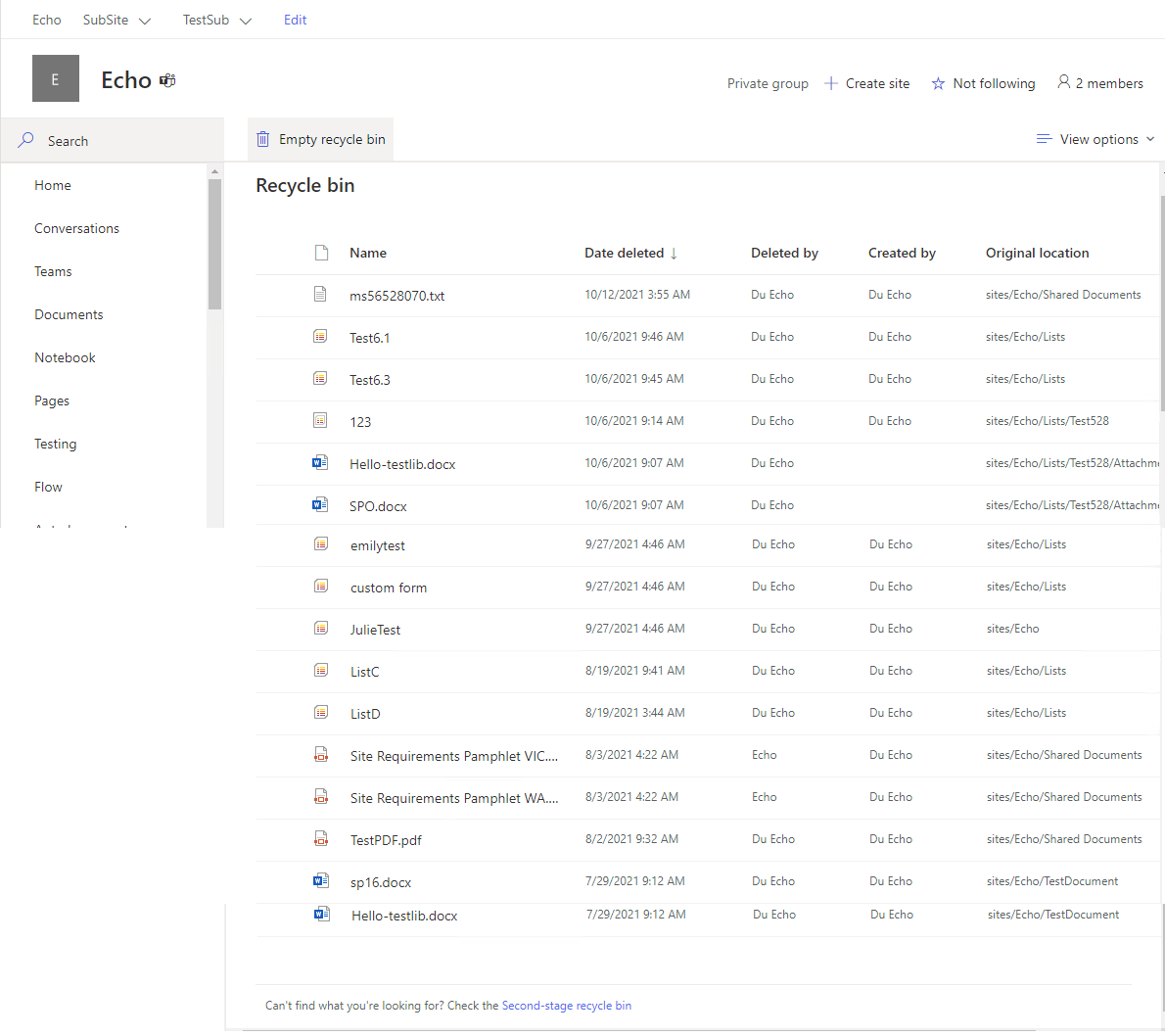 sharepoint online Check how many files were deleted by date