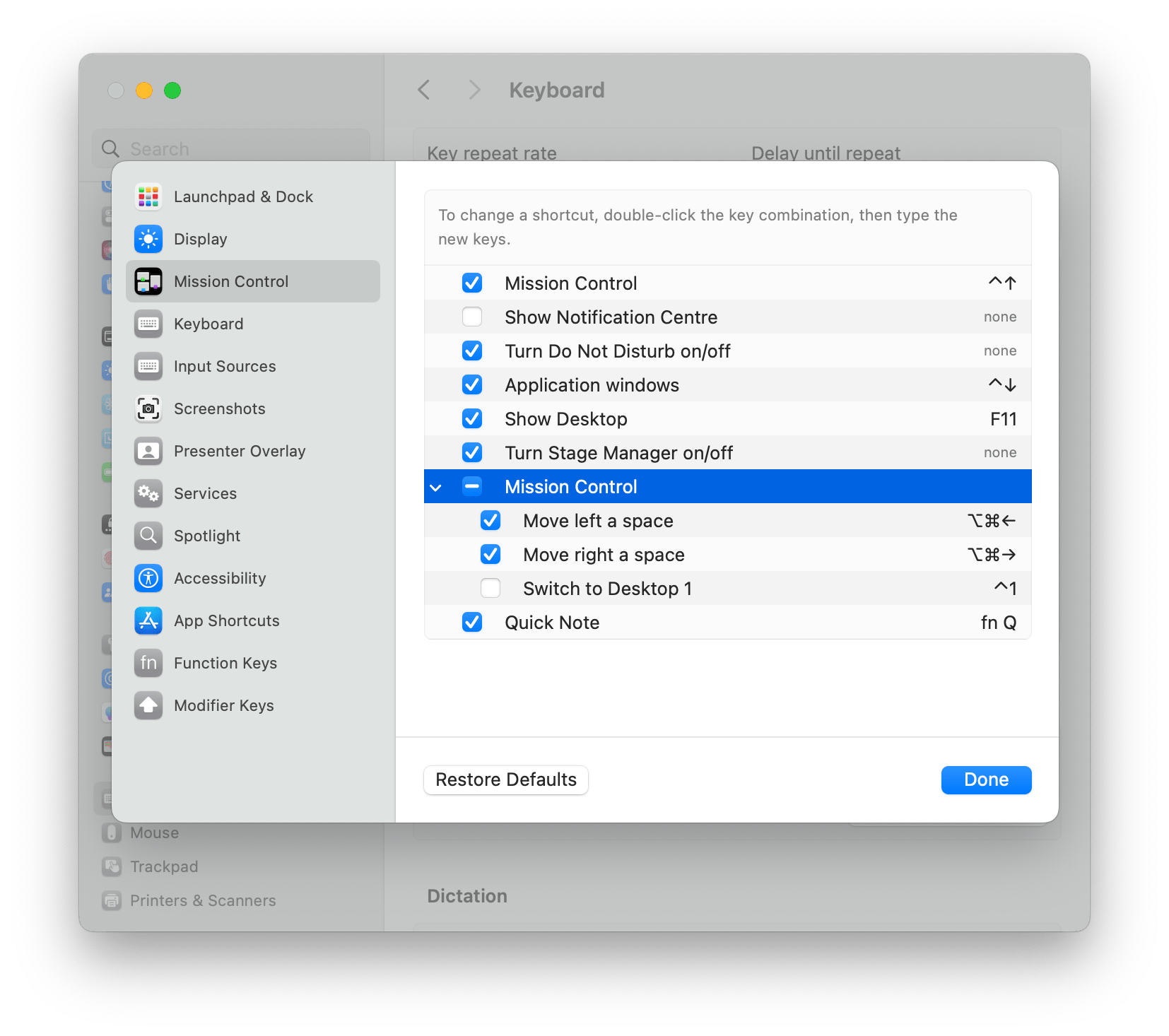 mojave macOS Navigating between desktops using keyboard shortcuts