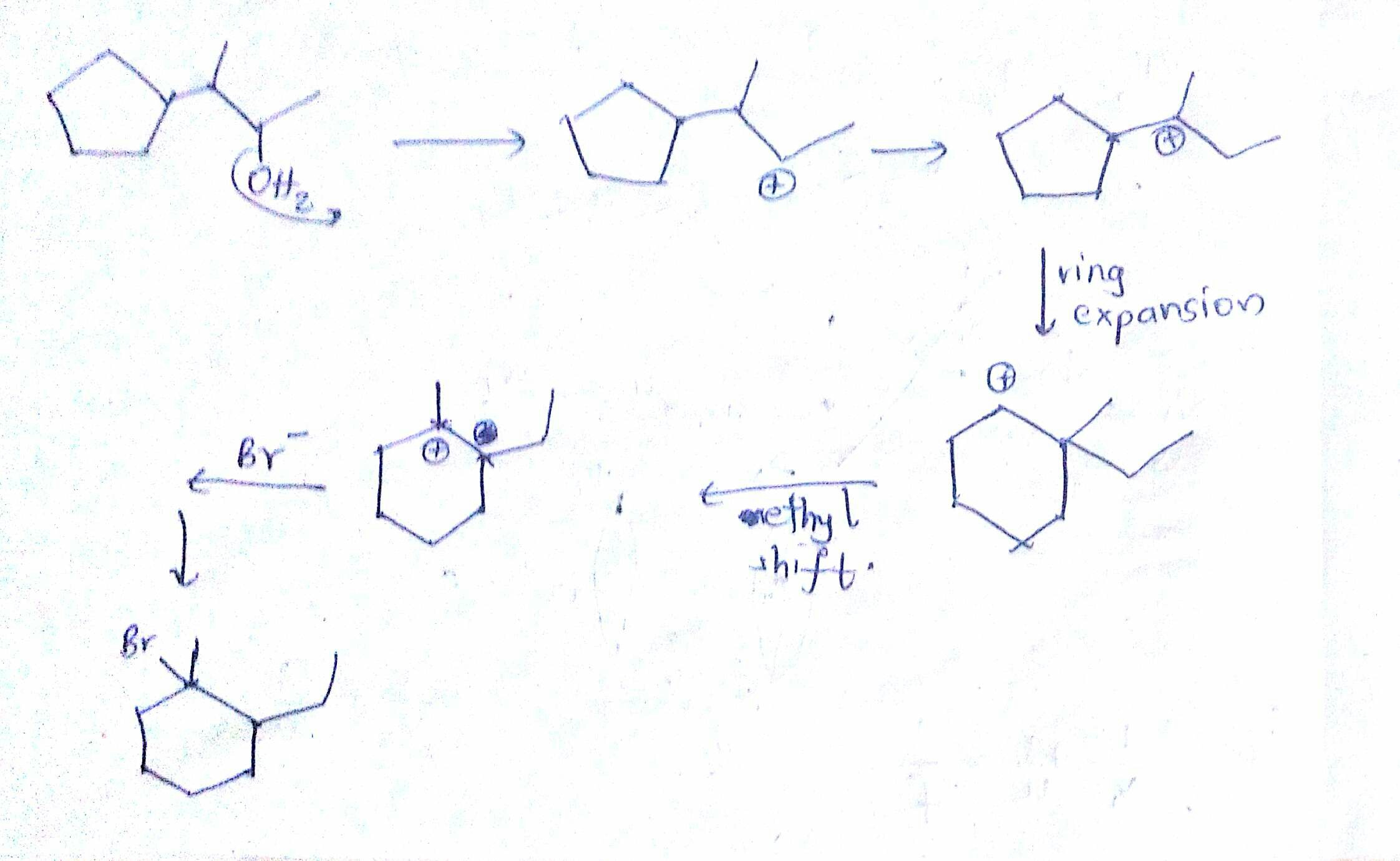 organic chemistry Carbocation rearrangement with expansion of five