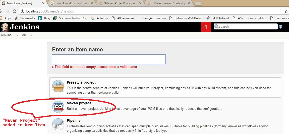 “Maven Project” option is not showing in Jenkins under New Item section