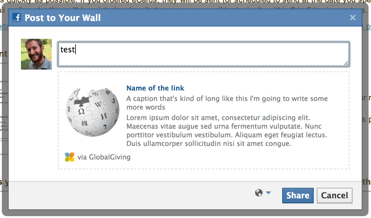 facebook Posts made using the Javascript SDK feed dialog are small