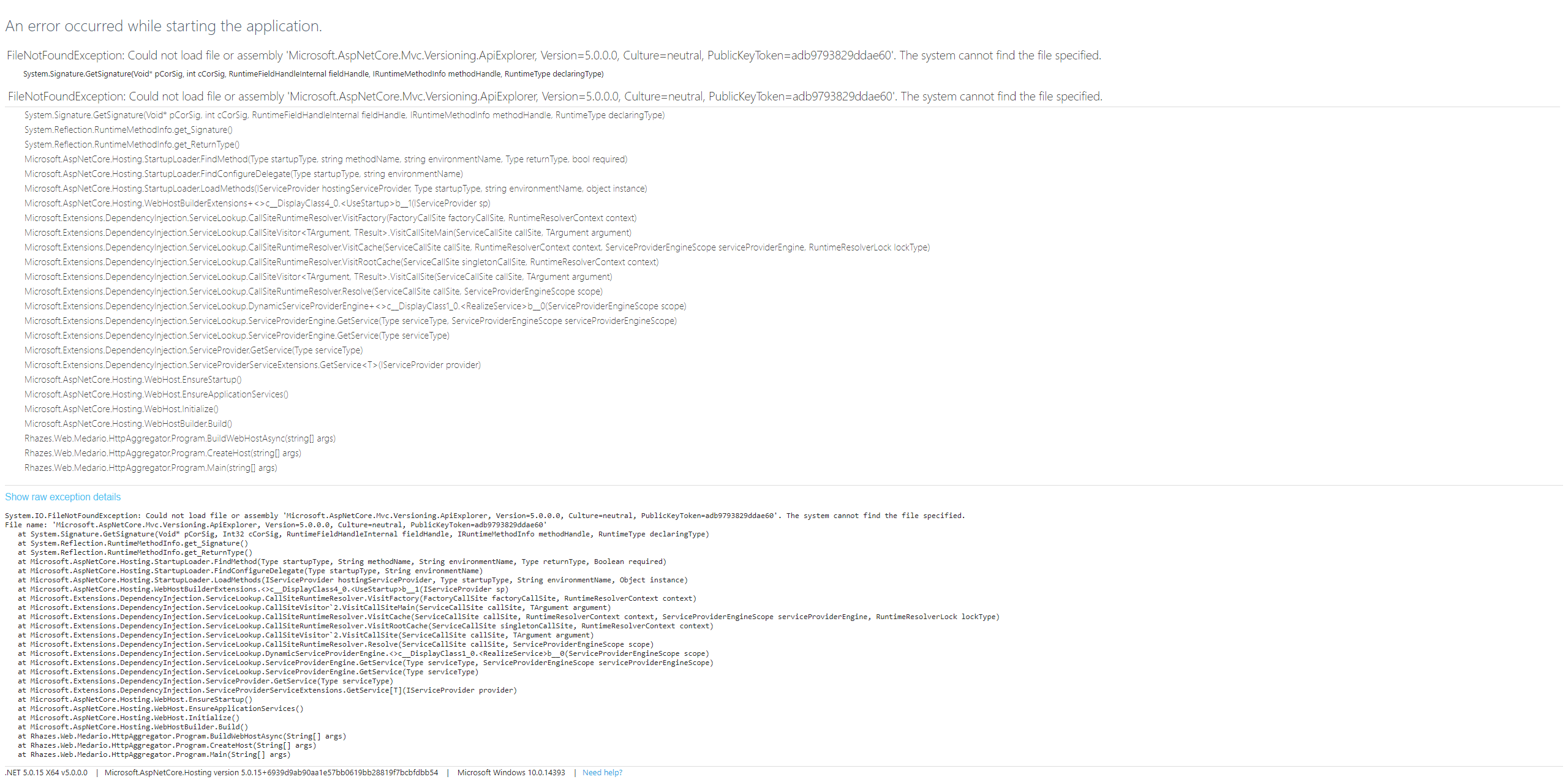 c FileNotFoundException Could not load file or assembly 'Microsoft