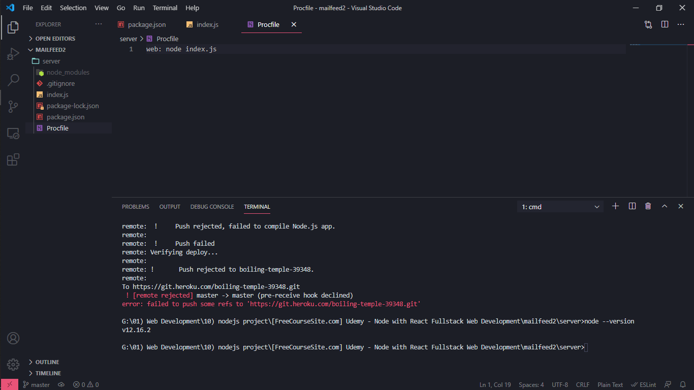 express Push rejected, failed to compile Node.js app on heroku App