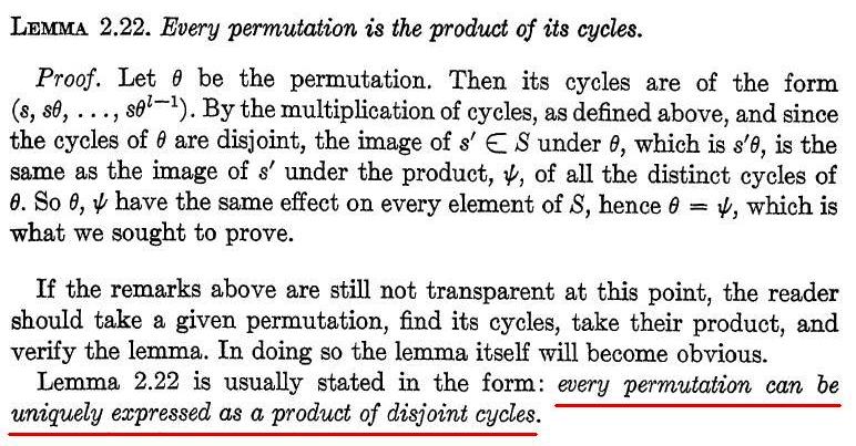 permutations Why such a representation is said to be unique when it&#039,s