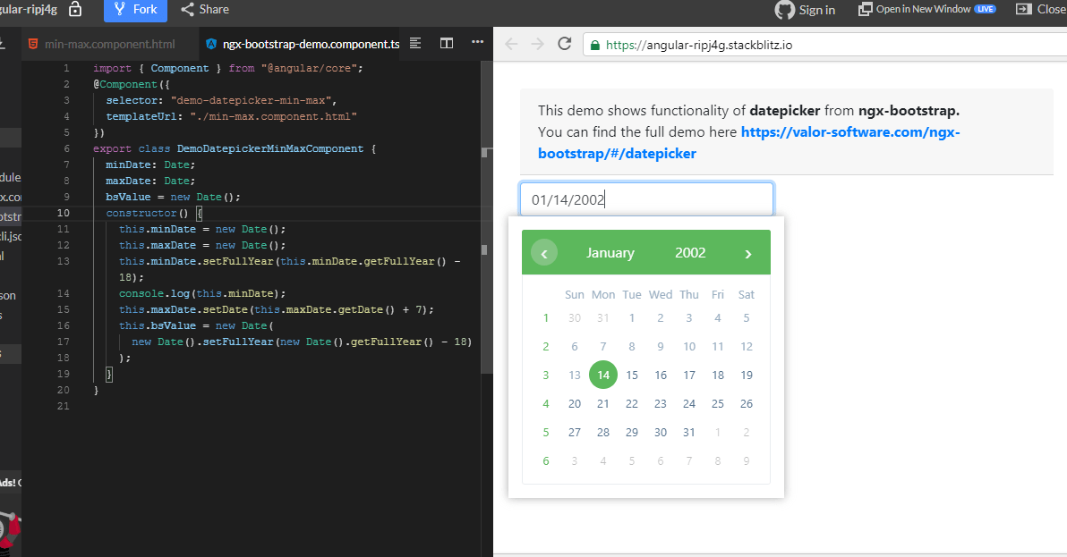 angular ngx datepicker set initial year value from previous years Stack Overflow