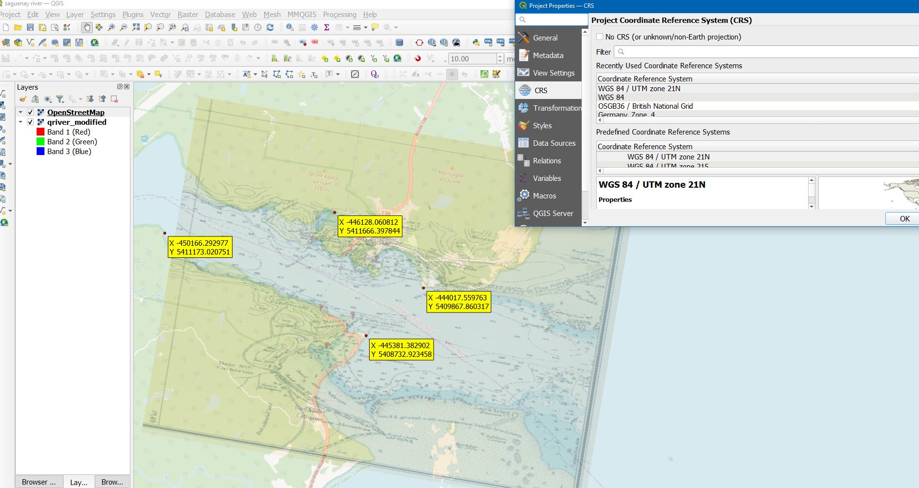 Offset after georeferencing of an old maritime map of Quebec