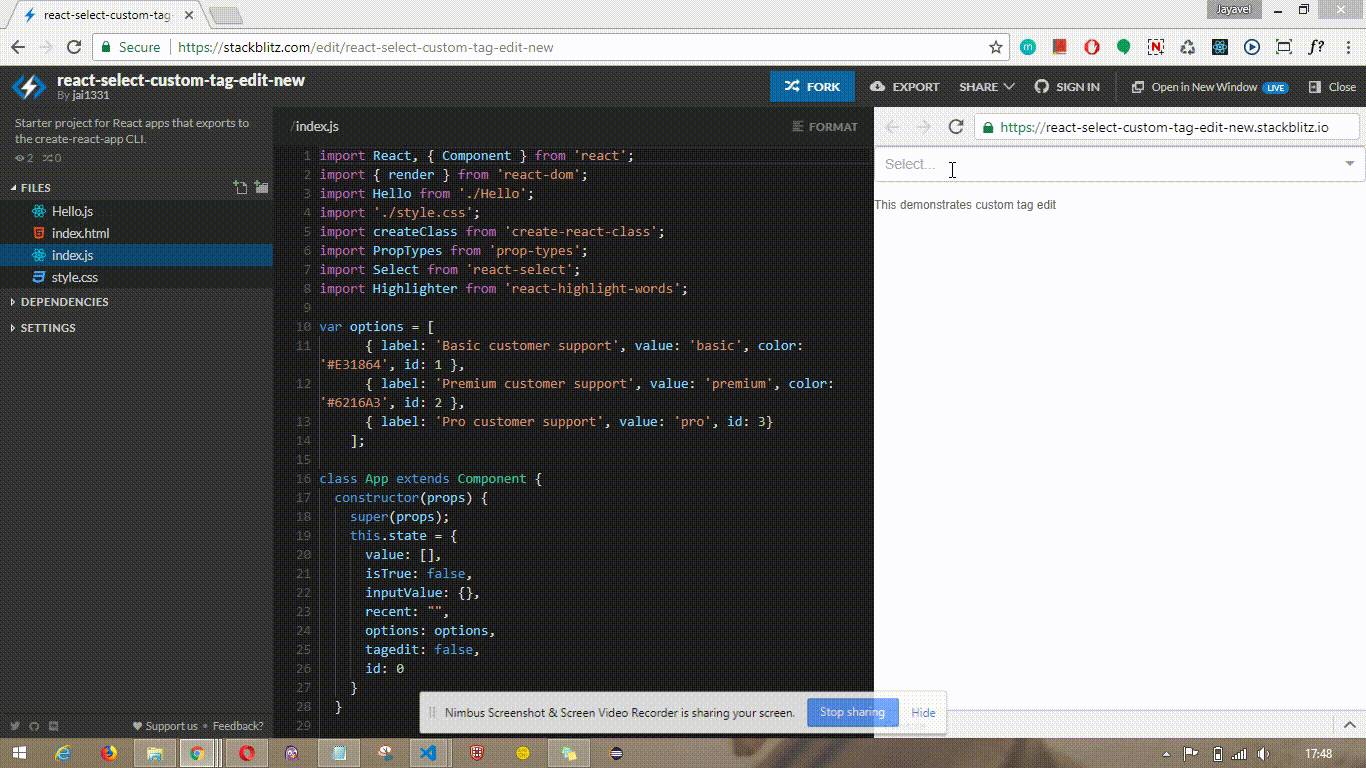 reactjs reactselect custom tag edit feature Stack Overflow