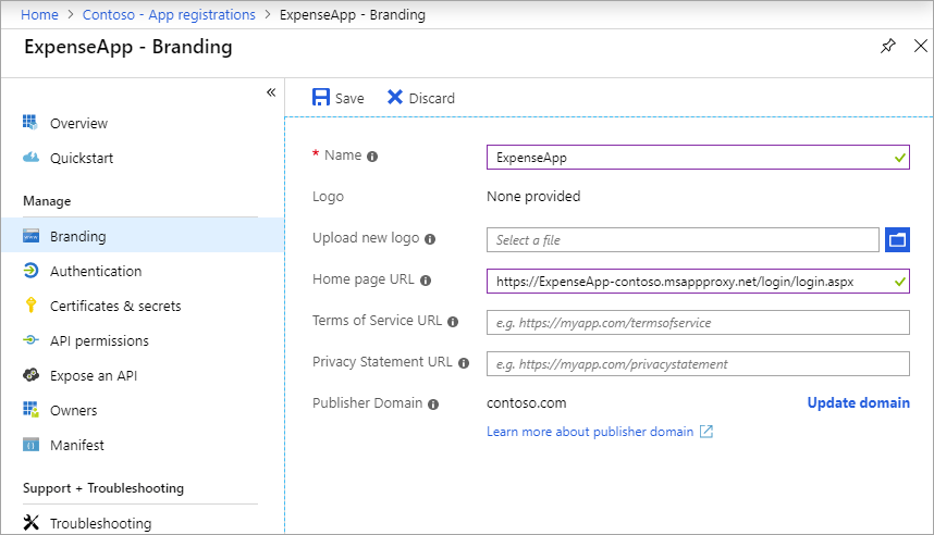 c Azure App Registration Change Homepage Url Stack Overflow