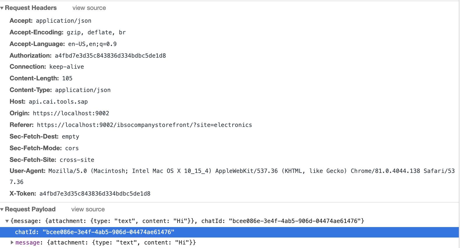 sap conversational ai Internal Server Error when integrating chatbot