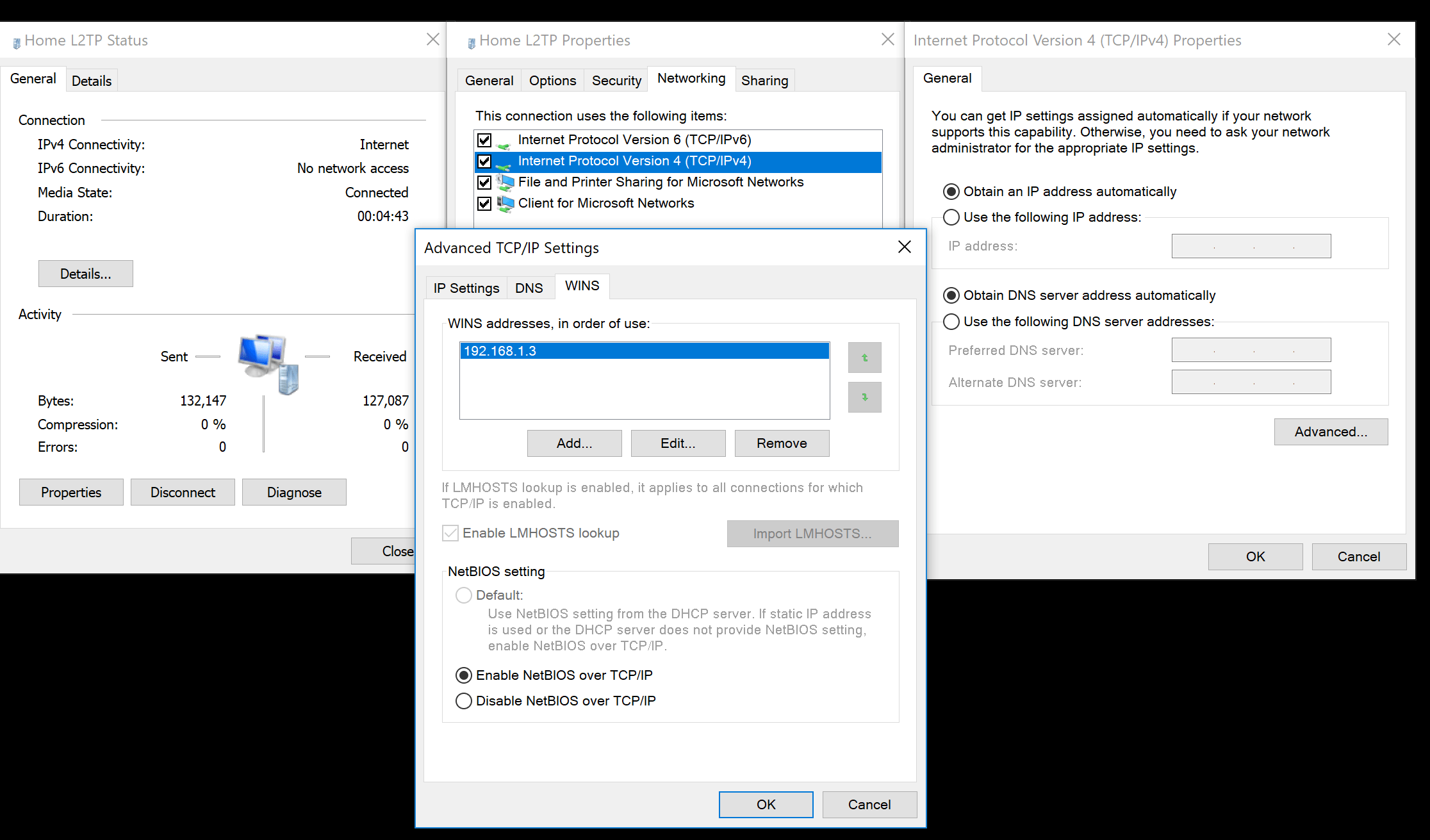 Using DrayTek Router with WINS and dial in VPN, but windows machine
