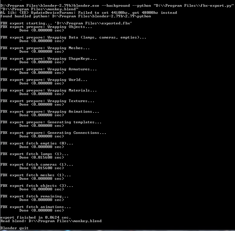 python How to export mesh object to FBX from command line? Blender