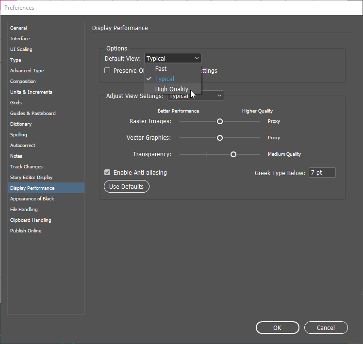 How do you save custom settings for image quality in InDesign