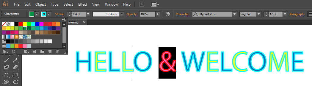 text How to apply different colours to each letter in a word in Adobe