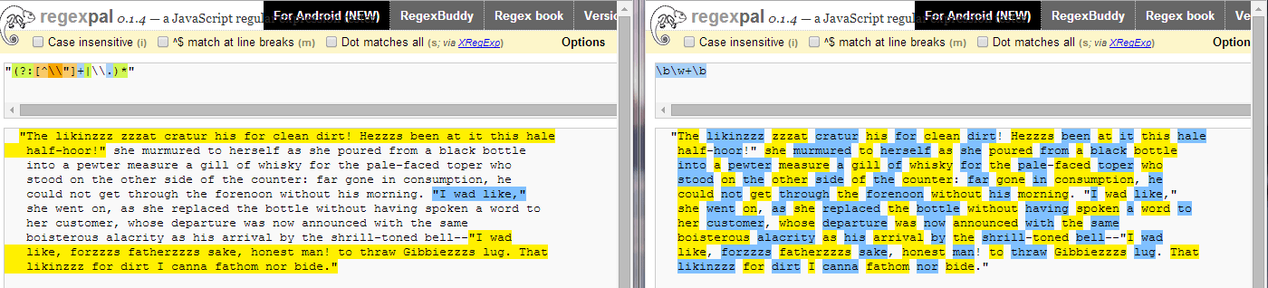 Regex match whole words between quotes Stack Overflow